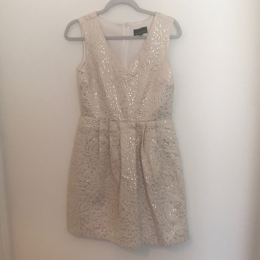 Cynthia Rowley- Cream and metallic cocktail dress